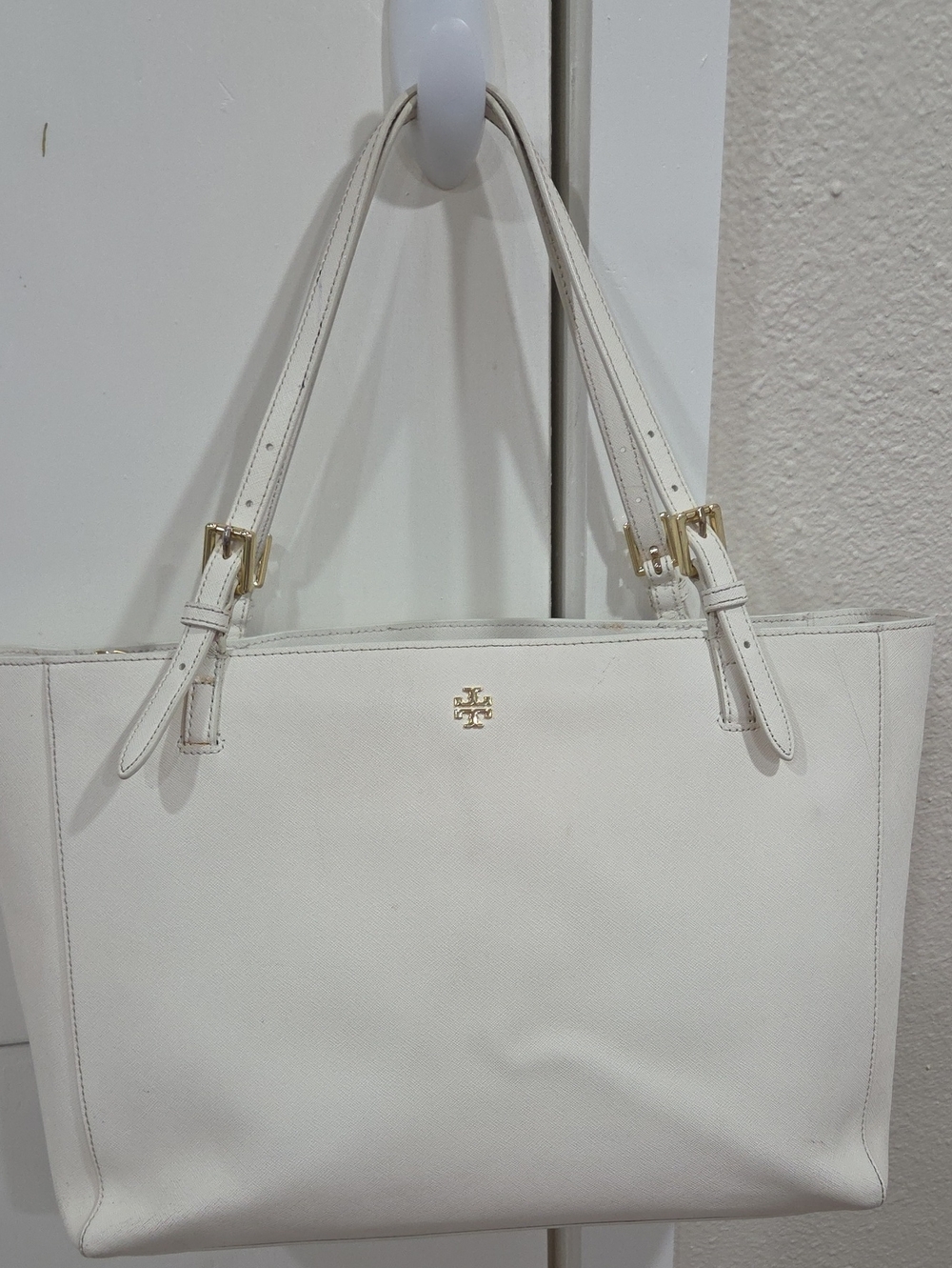 Tory Burch White Leather Tote with Gold Hardware